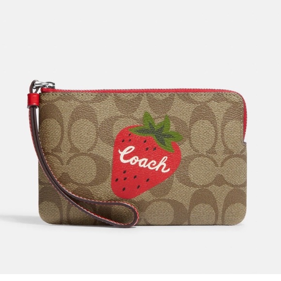Coach Handbags - Coach Strawberry Signature Canvas Corner Zip Wristlet Wallet